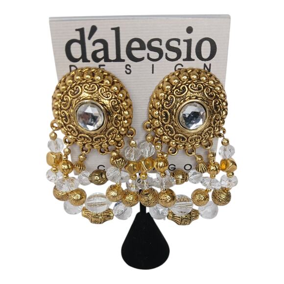 D’Alessio Design Clear & Gold Statement Clip-On Earrings – NOS - Picture 5 of 7